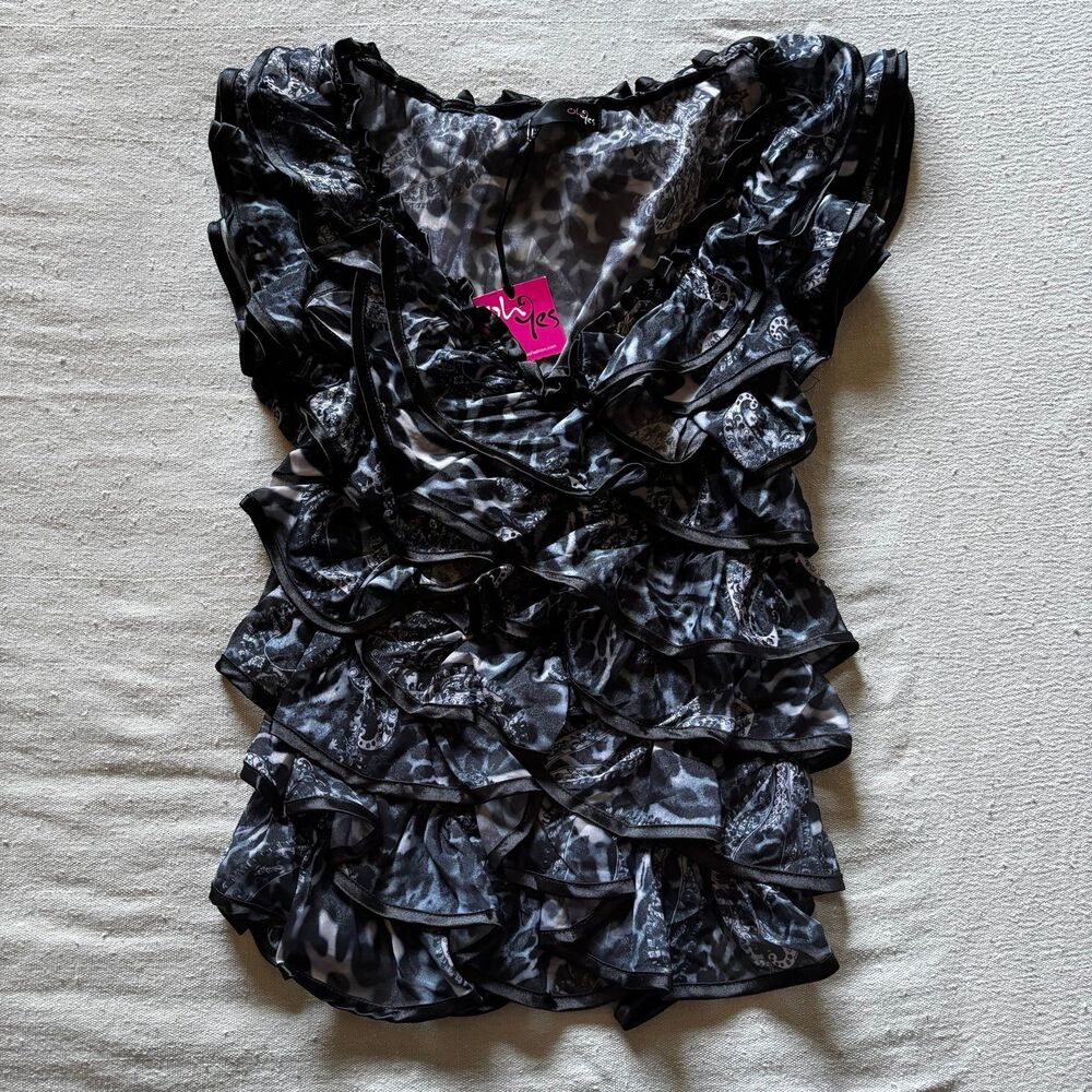 VTG Y2K Animal Print Ruffled Blouse